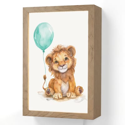 Wandlamp 20x30 cm - Oplaadbaar - Leeuw - Baby dier - Blauwe ballon - Wandlampen binnen woonkamer - Slaapkamer lamp met kabel - Decoratieve nachtlamp - Vloerlamp snoer