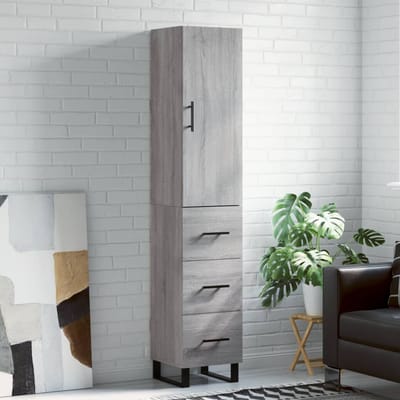 vidaXL - Hoge - kast - 34,5x34x180 - cm - bewerkt - hout - grijs - sonoma - eikenkleurig