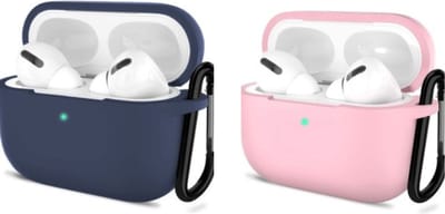 ShieldCase bundel van 2 Airpods beschermhoesjes - Geschikt voor Airpods Pro / 2 Pro - Donkerblauw en Lichtroze hoesjes - Optimale bescherming - Stijlvolle accessoires - Airpods hoesjes set - Beschermhoesjes voor Airpods - Schokbestendig - Siliconen
