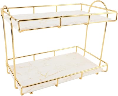 2-Laags Multifunctionele Organizer voor Badkamer, Make-up en Huidverzorging, Ideaal voor Lotion, Parfum en Accessoires, Goud-Wit Design