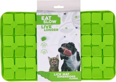 Eat Slow Live Longer Likmat Bloemenpatroon – 21 x 34 cm - Snuffelmat - Anti-schrok Mat - Slowfeeder Honden en Katten - 100% Siliconen - Vaatwasserbestendig - Voerpuzzel Kat - Groen