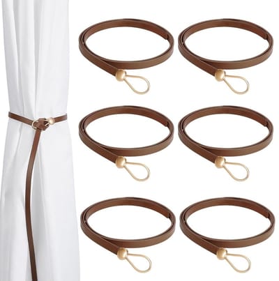 Dailygoods- Gordijnhouders 6 stuks - PU-leer - zonder boren - decoratief touw - minimalistische stijl - 1136 mm lang - Gordijnkoorden