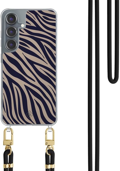 Casimoda® hoesje met koord - Geschikt voor Samsung S25 - Wavy Twist - Afneembaar koord - TPU/polycarbonaat - Blauw