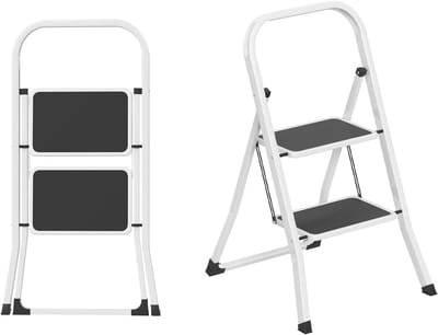 Vouwladder met 2 Treden - Robuuste Huishoudladder met Antislip en Stalen Frame - Ruimtebesparend en Opklapbaar - Draagkracht tot 150 kg