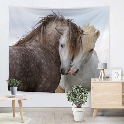 Palomino Paard Wandtapijt met Lange Blonde Manen en Staart - Krachtig Wild Dier voor Slaapkamer, Woonkamer en Studentenhuis