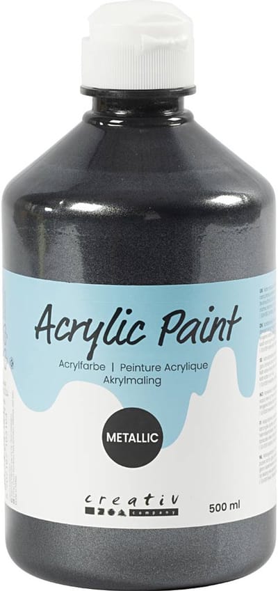 Acrylverf Metallic, metallic, zwart, 500 ml/ 1 fles