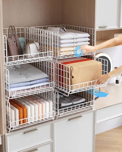 Kast Organizer kledingkast, opbergsysteem, kledingkast, voor garderobe, keuken, woonkamer, waskeuken (Wit, 6 stuks)