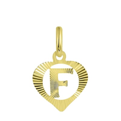 Lucardi Dames alfabet hanger hart - Letter F - Cadeau - 9 Karaat - Geelgoud