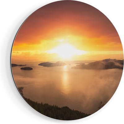Artaza Dibond Muurcirkel Zonsondergang In De Bergen Met Wolken - Ø 40 cm - Klein - Wandcirkel - Rond Schilderij - Voor Binnen en Buiten