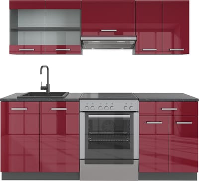 Vicco R-Line Complete keukeneenheid – 200 cm zonder werkblad Rood hoogglans/antraciet
