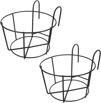 Set van 2 Ronde Metalen Plantenbakken voor Ophangen, Ideaal voor Bloemen en Planten, Geschikt voor Buiten en Balkon, Stevige Standaard en Decoratieve Hangers, Groot Formaat