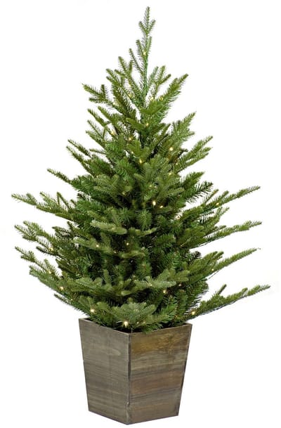 Nordmann kunstkerstboom - 91 cm - groen - Ø 76 cm - 668 tips - 100 ledlampjes - houten pot