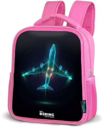 NoBoringSuitcases.com® - Rugzak roze - Schooltas meisjes - Lichtgevend vliegtuig - Kinder rugtas meisje - Boekentas kind - Kinderrugzak voor school - Schoolrugzak