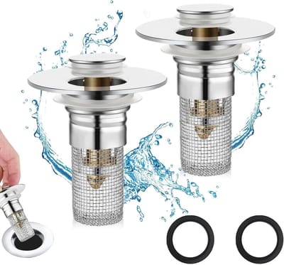 Afvoerstoppen haarzeef wastafel douche vloerafvoerfilter set van 2, RVS, 34-40 mm