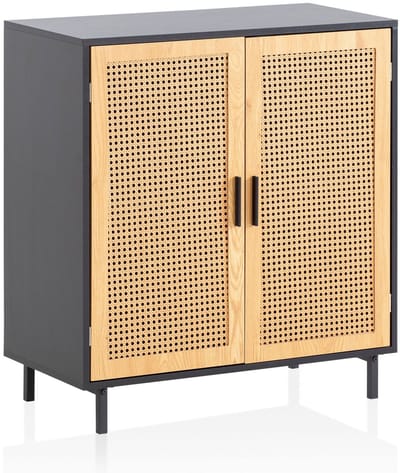 dressoir 80x86,5x40 cm ladekast zwart met Weens vlechtwerk, hoge ladekast tijdloos, staande kast woonkamer met 2 deuren, dressoir rotan
