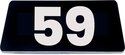 Nummerplaatje 59 - 80 x 50 x 1,6 mm - Zwart/wit - incl. 3M-tape | Nummerbordje - Deur en kamernummer - brievenbusnummers - Gratis verzending - 5 jaar garantie