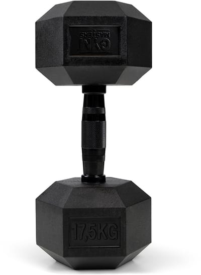 Gym Masters Dumbbell 17,5 kg – Hexagon Rubber Dumbbell – Zwart