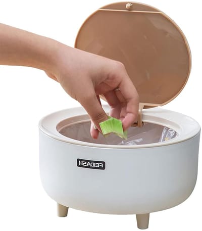 Mini Tafelafvalemmer met Deksel - Compact Prullenbakje voor Bureau, Toilet of Woonkamer - Houtlook Design