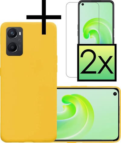 Hoesje - Met 2x Screenprotector - Geschikt voor OPPO A76 - Sterk & Shockproof - Back Cover - Siliconen Case - Telefoon Hoes - Geel