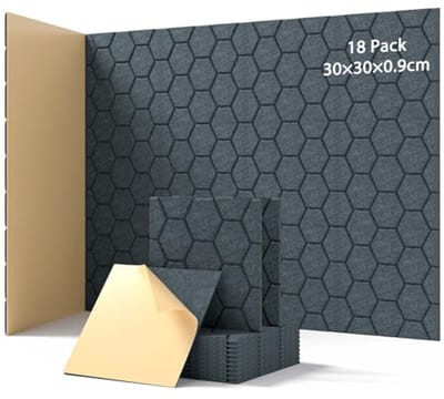 Geluiddempende Akoestische Platen 18 x 30 x 1 cm - Zelfklevend voor Muren, Deuren en Plafonds - Perfect voor Gaming, Kantoorgebruik en Studio's (Donkergrijs)