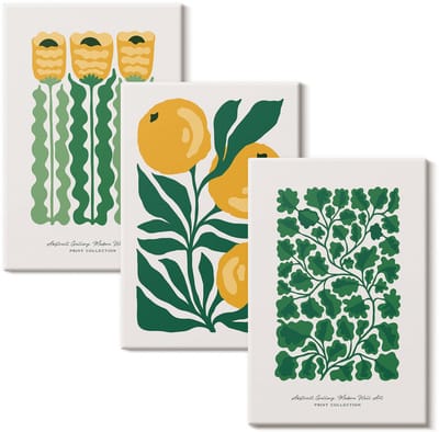 Wallfluent Set van canvas schilderijen - Plantenpatronen met bloemen en bladeren posters Canvas Schilderijen Set - set 3 stuks 20x30 cm - Groente Set van Canvas Prints - Natuur Canvas Kunst Set - Boheemse Canvas Kunst Set