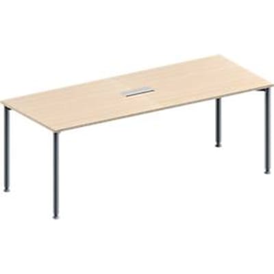 Schäfer Shop Genius Vergadertafel MODENA FLEX, in hoogte verstelbaar, 3-voudige contactdoos, rechthoekige vorm, 4-poot ronde buis, B 2000 x D 800 mm, esdoornpatroon