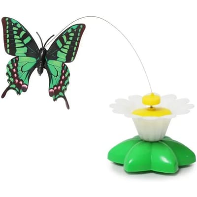 Jouet pour chat rotatif électrique automatique en forme d'oiseau papillon coloré en plastique pour animal de compagnie, chien, chaton, jouets interactifs pour animaux de compagnie black