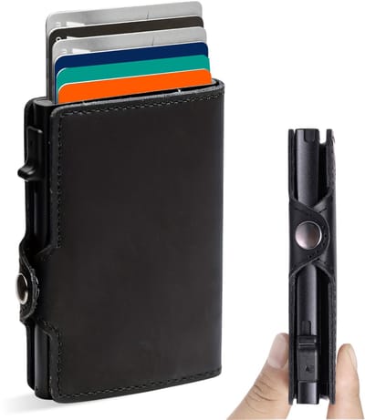 LUFT Pasjeshouder Tot 10 Pasjes + Briefgeldvak - PU Leer - Veilig - Uitschuifbaar - RFID bescherming - Kaart - Portemonnee - Aluminium - Heren - Voor mannen en vrouwen - Pasjes houders - Zwart