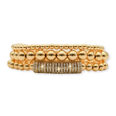 Marama - armbanden set Sparkling Bubbles - 100% stainless steel met gouden plating - set van 3 armbanden - stretch - duurzaam en krasvast - glinsterend - damesarmband - cadeau dames - luxe geschenkverpakking
