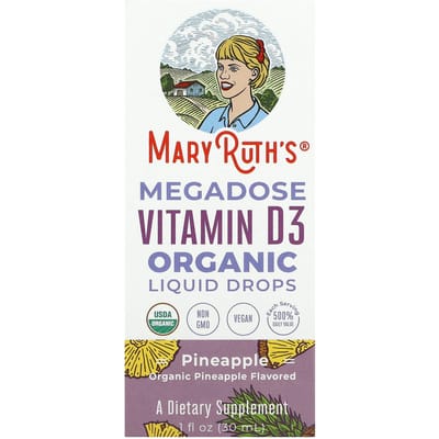 MaryRuth's, Megadosis Vitamine D3 Biologische Vloeibare Druppels, Ananassmaak, 1 fl oz (30 ml)