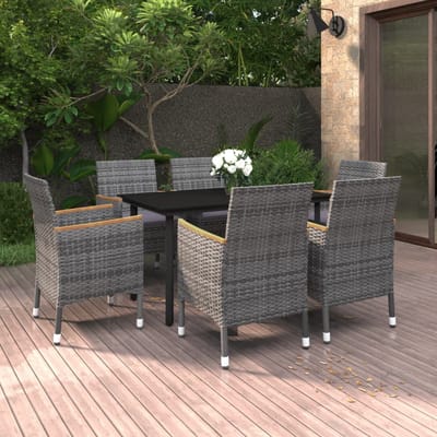 vidaXL - 7-delige - Tuinset - met - kussens - poly - rattan - en - glas