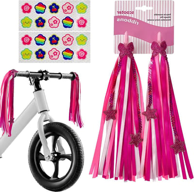 Fietsstuur Streamers - Stuurfranjes Kinderen - Fiets Versieren - Met Reflecterende Stickers - 29 cm - Roze