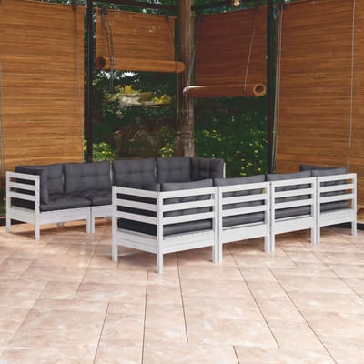 vidaXL - 9-delige - Loungeset - met - kussens - massief - grenenhout