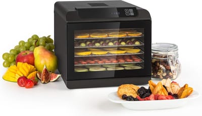 Klarstein Arizona Jerky Voedseldroger - Dehydrator, droogt fruit, vlees en vruchten, 500 W, 35-70°C, 6 vaatwasserbestendige inlegvakken, korte droogtijd, Touch-display, zwart