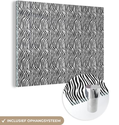 MuchoWow® Glasschilderij 120x90 cm - Schilderij acrylglas - Dierenprint - Zebra - Zwart - Wit - Foto op glas - Schilderijen