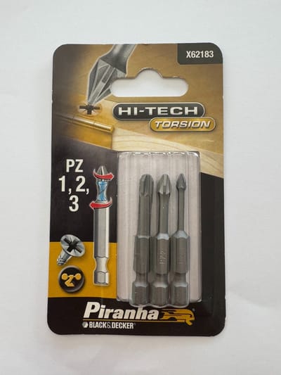 Piranha HI-TECH lange schroefbit - Pozidriv PZ1 PZ2 PZ3 - Lengte 50 mm - Verharde kern - X62183 - 3 stuks