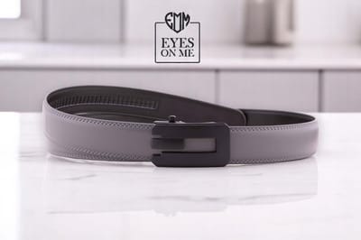 Grijze lederen riem zonder gaatjes met automatische gesp voor heren ( model N341 )