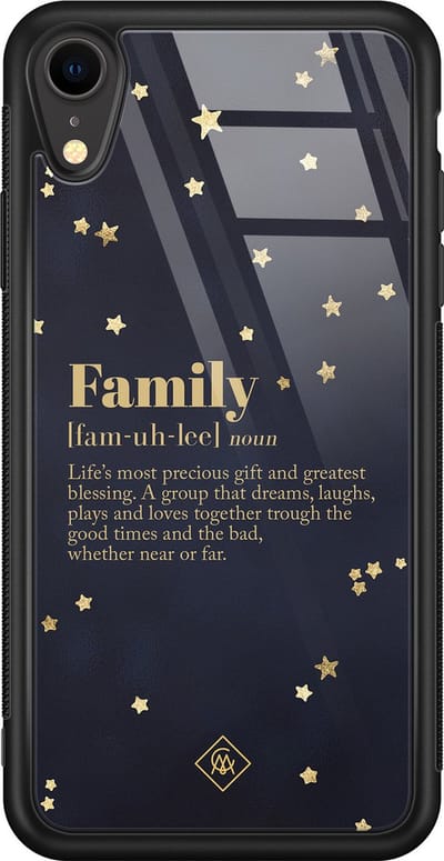 Casimoda® hoesje - Geschikt voor iPhone XR - Family Is Everything - Luxe Hard Case Zwart - Backcover telefoonhoesje - Zwart