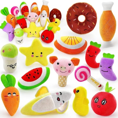 Famanu – Pluche puppy food thema – Piepende knuffels – Set van 14