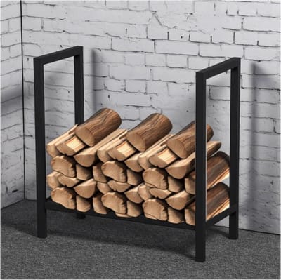 Houtrek - Brandhout opslag - Haard en tuin - Stevig smeedijzer - 61x61x30 cm - Zwart