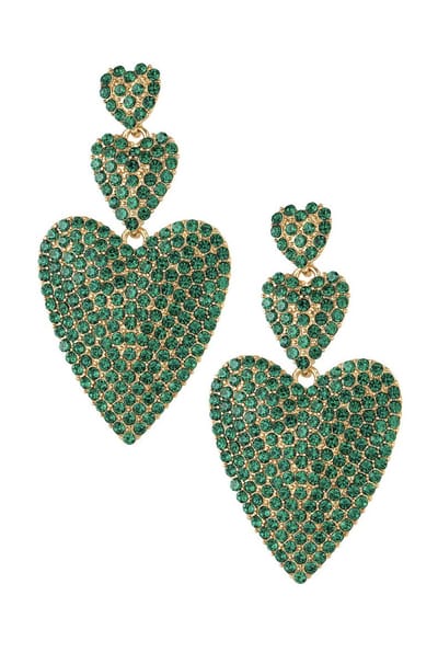 Yehwang Oorbellen - Hart - Groen - Goud - Feest - Steentjes