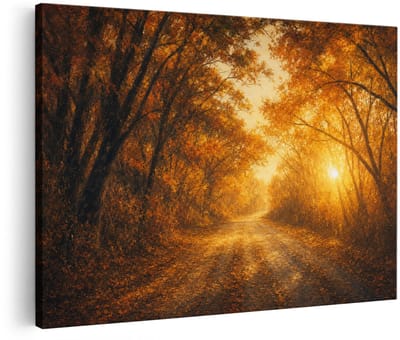Artaza Canvas Schilderij Herfstbos - Bospad In Gouden Licht - 30x20 cm - Klein - Wanddecoratie Woonkamer - Schilderijen - Muurdecoratie