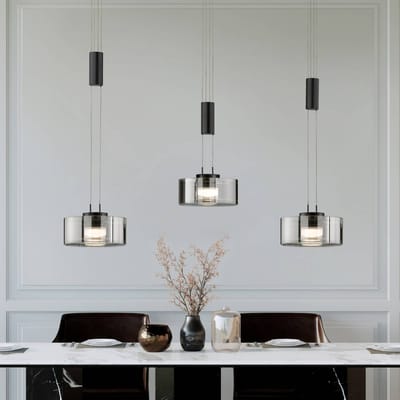 FISCHER & HONSEL LED hanglamp Lavin, lengte 100 cm, zandzwart/rookgrijs