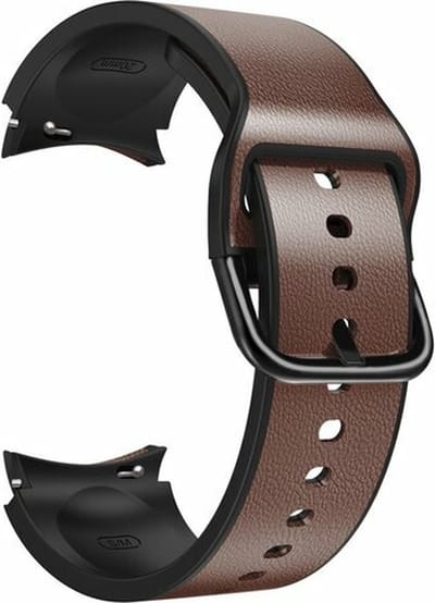 By Qubix - 2 in 1 siliconen/ leren bandje 20mm - Donkerbruin - Geschikt voor Samsung Galaxy Watch 7 (40 & 44mm) - Galaxy Watch FE - Galaxy Watch 6 - Galaxy Watch 6 Pro - Galaxy Watch 5 - 5 Pro - Galaxy Watch 4 - 4 Classic