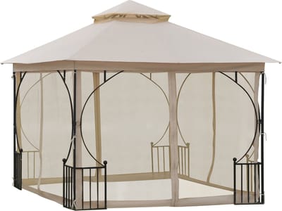 Wishdor - Tuinpaviljoen - Dubbel Dak En Muggengaas - Voor Tuin En Feesten - Metaal En Polyester - Beige - 295 X 295 X 275 Cm
