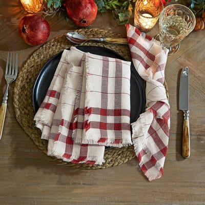 LOBERON Servet set van 4 Zarella crème/rood