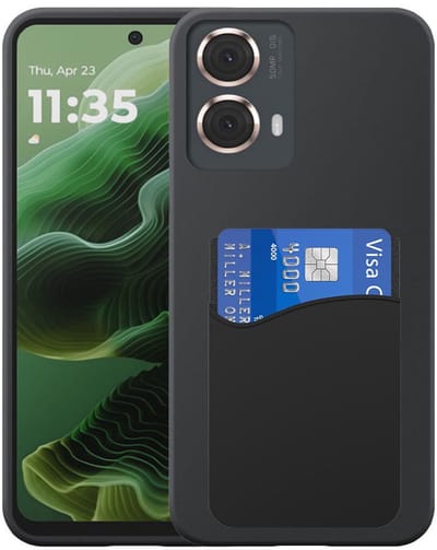 Geschikt voor Motorola Moto G35 Telefoonhoesje met Siliconen Pasjeshouder - Flexible Back Cover Case Siliconen TPU with Silicone Cardslot - Zwart - Smartphonica geschikt voor Motorola Moto G35