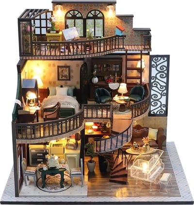 Premium Miniatuur XXL bouwpakket - houten modelbouw-Bouwpakket - Modelbouwpakket - DIY - Poppenhuis – incl. Led Licht- Voor Volwassenen (14+)