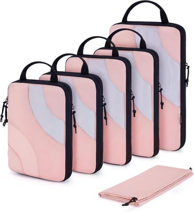 Packing Cubes Compressie Garment Bags, 6-delige Koffer Organizer, Uitbreidbare Reis Organizer voor Vakantie en Reizen, Roze, Ideaal voor Efficiënt Inpakken en Ruimtebesparing