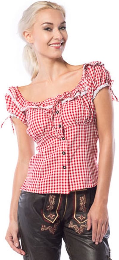Partychimp Oktoberfest Blouse Dames Top Liesl Oktoberfest Dames Carnavalskleding Dames Carnaval Kostuum Dames - Polyester - Rood/Wit - Maat L
